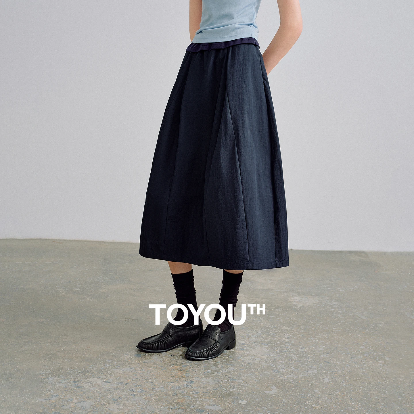 TOYOUTH Women Cloud Cocoon Midi Skirts 2026 Spring-Summer New White Soft Bud Skirts Commuter Casual Skirts