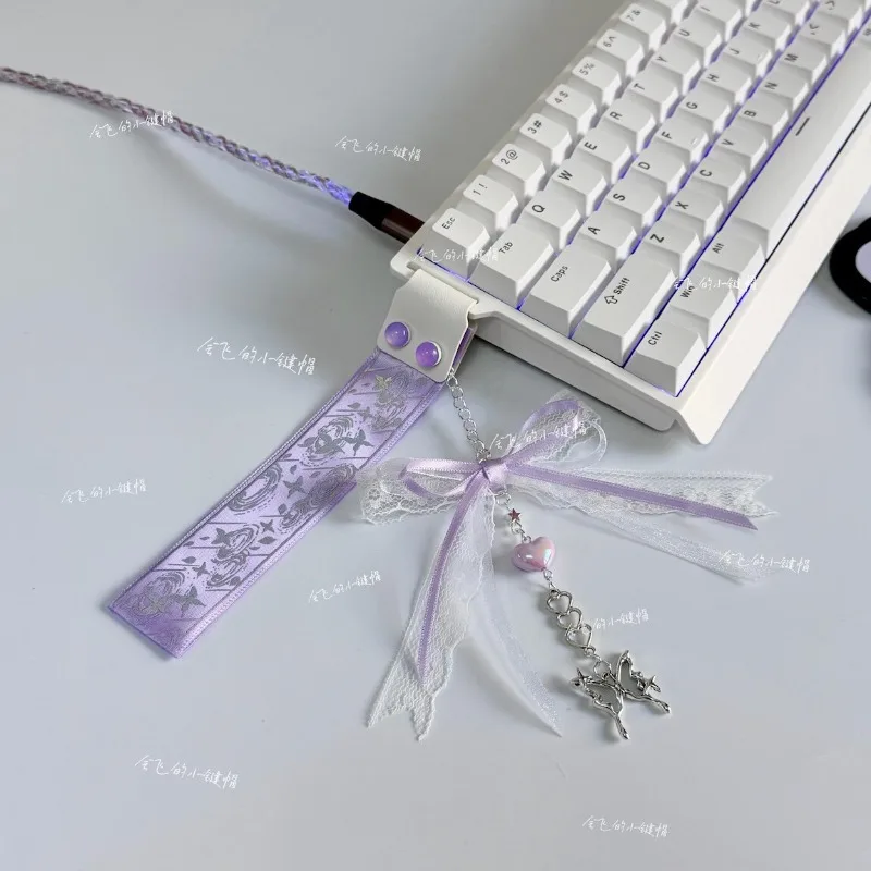 Clove‌ Keyboard Ribbon Bow Lace Keyboards Handmade Keyboard Strap Tape Pearl Cute Purple Mechanical Keyboard Accessories ATK68