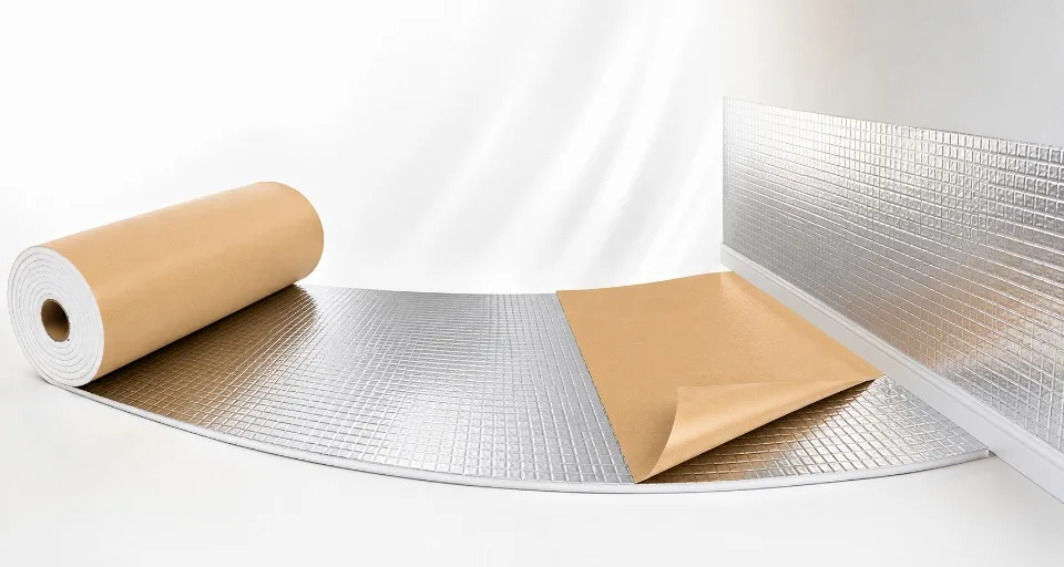 7mm Thick Double-sided Aluminum Foil Insulation Roll with Self-adhesive Kraft Paper Backing Heat Sound Proof Reflective Foam Mat