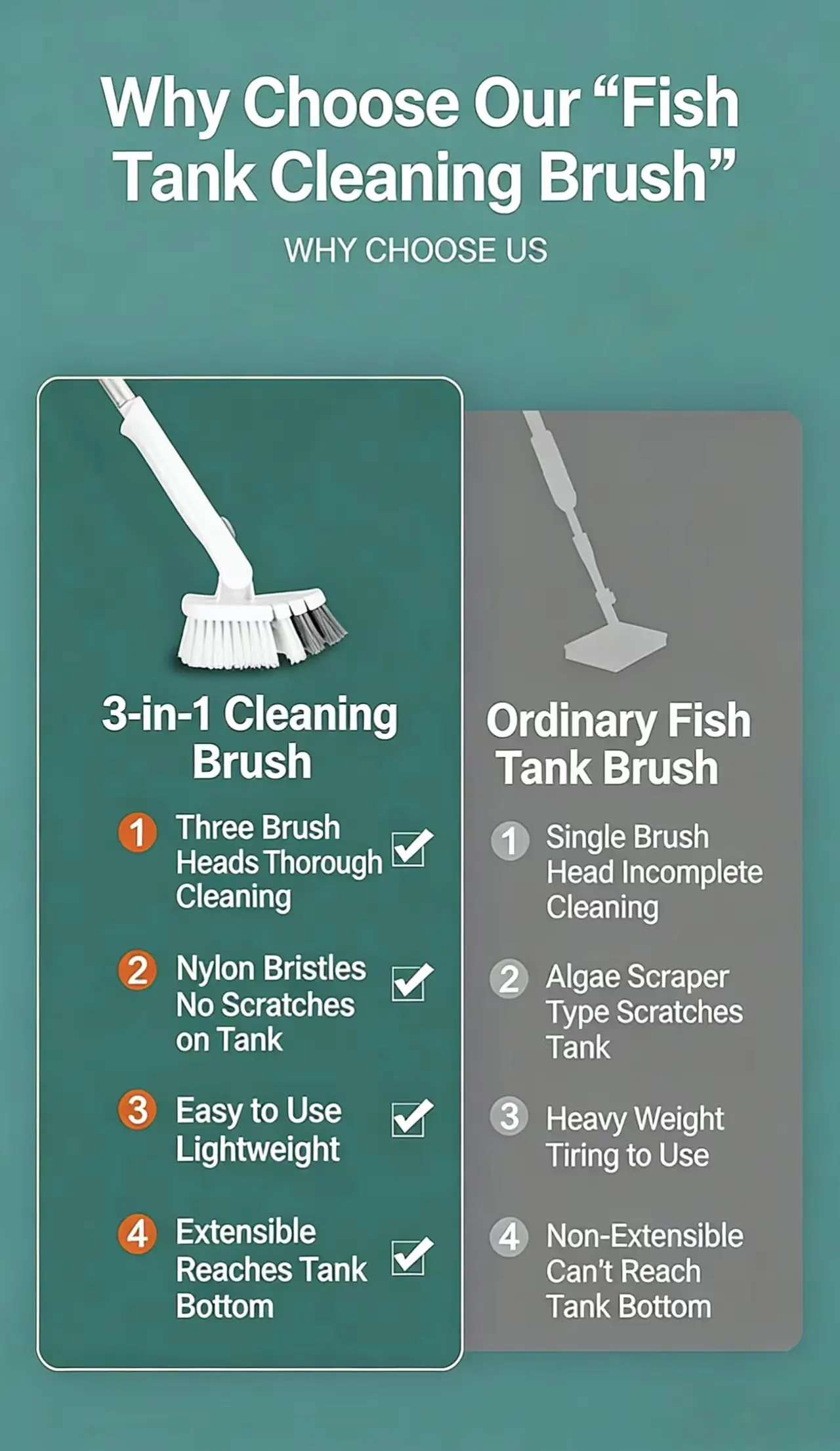 ZUKKA Multi-Function Aquarium Cleaner with 3 Replaceable Heads, Extendable Long Handle for Deep Tank Cleaning, Safe for Glass image 6