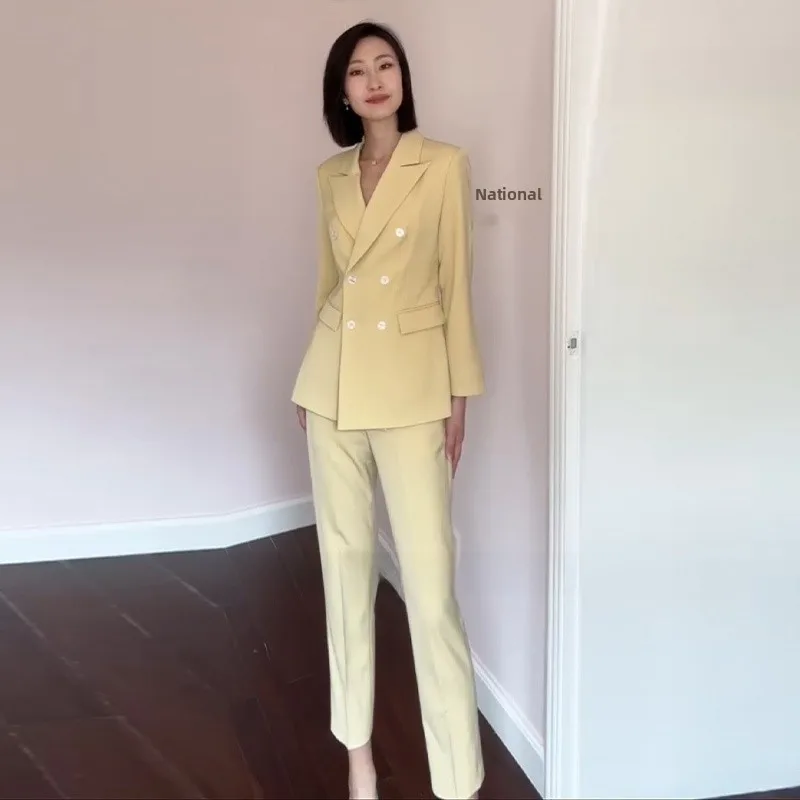 

Ele Yellow Suit Set Profional Businwear Host orm High End Faion for Women in Their 20s And 30s Polyester B...