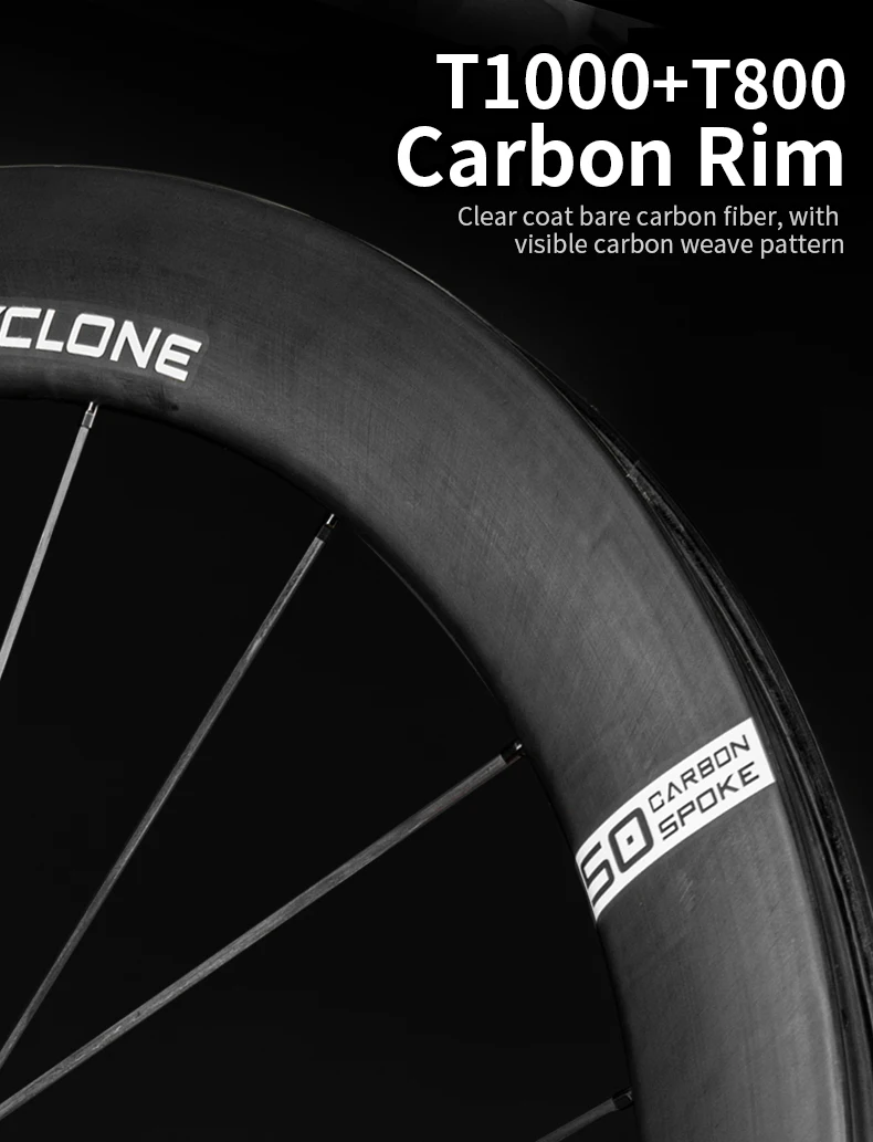 KORE CYCLONE Carbon-Speichenlaufradsatz-50mm-T1000 Carbon-Felgen 36T/60T Ratchet-Nabe XDR/HG 700C Design für ultraleichte Straßenrennen – Detail 7