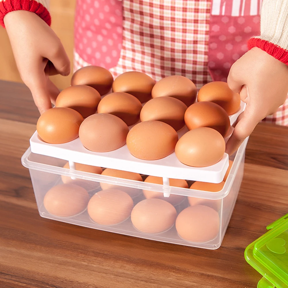 

1pc Fresh-Keeping Storage Box Egg Organizer 24 Grids Pp Material Refrigerator Case Green Durable Easy Clean Double Layer
