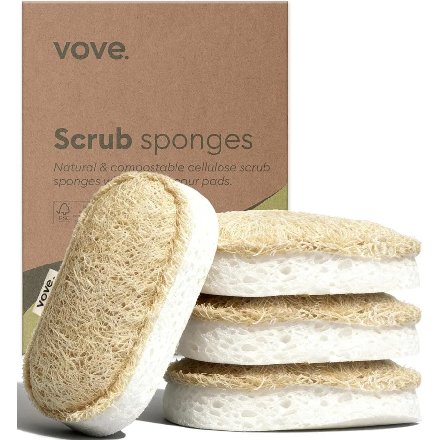 

Scrub Sponges 4 Pack Cellulose and Cotton with Natural Loofah Eco-Friendly Loofah Dish and Kitchen Sponges Bathroom Scrubbing P