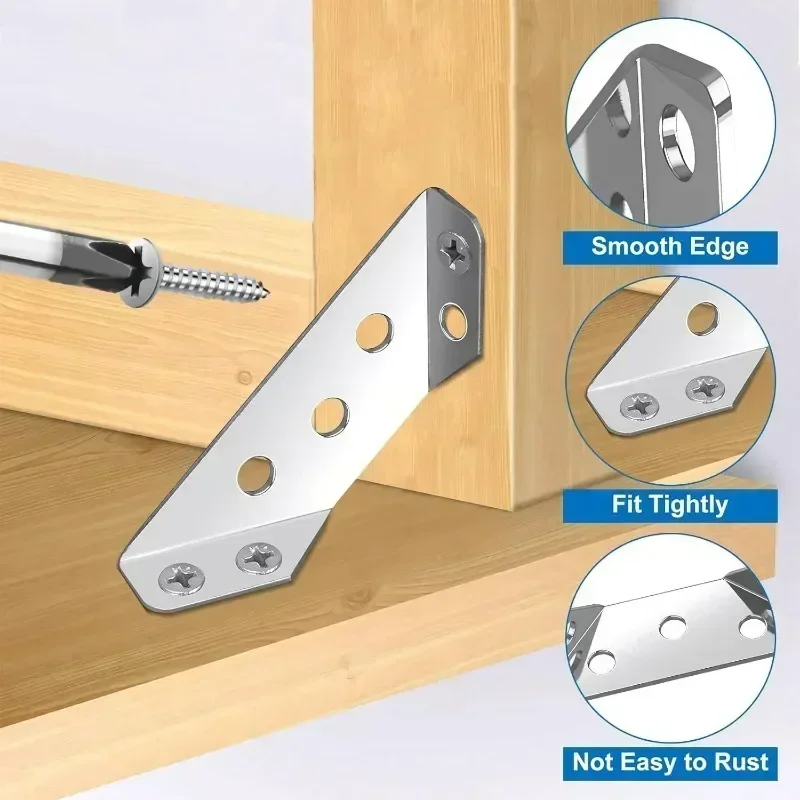 50/1Sets Furniture Corner Connector Stainless Steel Corner Brackets With Screw Angle Shelf Corners Brace Fastener Hardware Kits