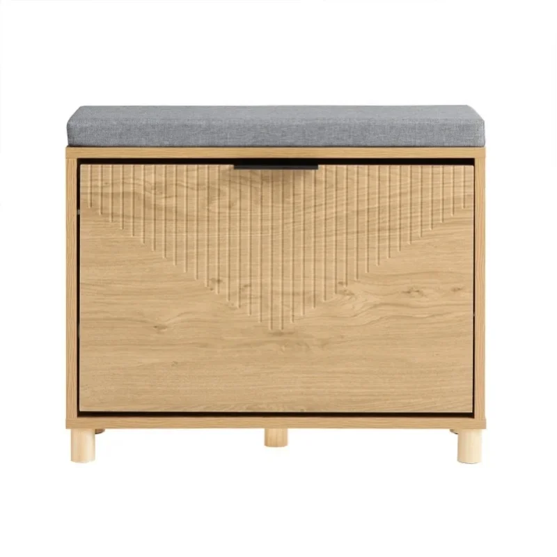 SoBuy FSR199-N Schuhbank mit Sitzfläche Schuhregal schmal mit Stauraum – Klappfach Schuhschrank – Sitzbank mit Polster für Flur, Schlafzimmer – 60x24x50cm, bis 118kg, Sonoma Eiche + Grau