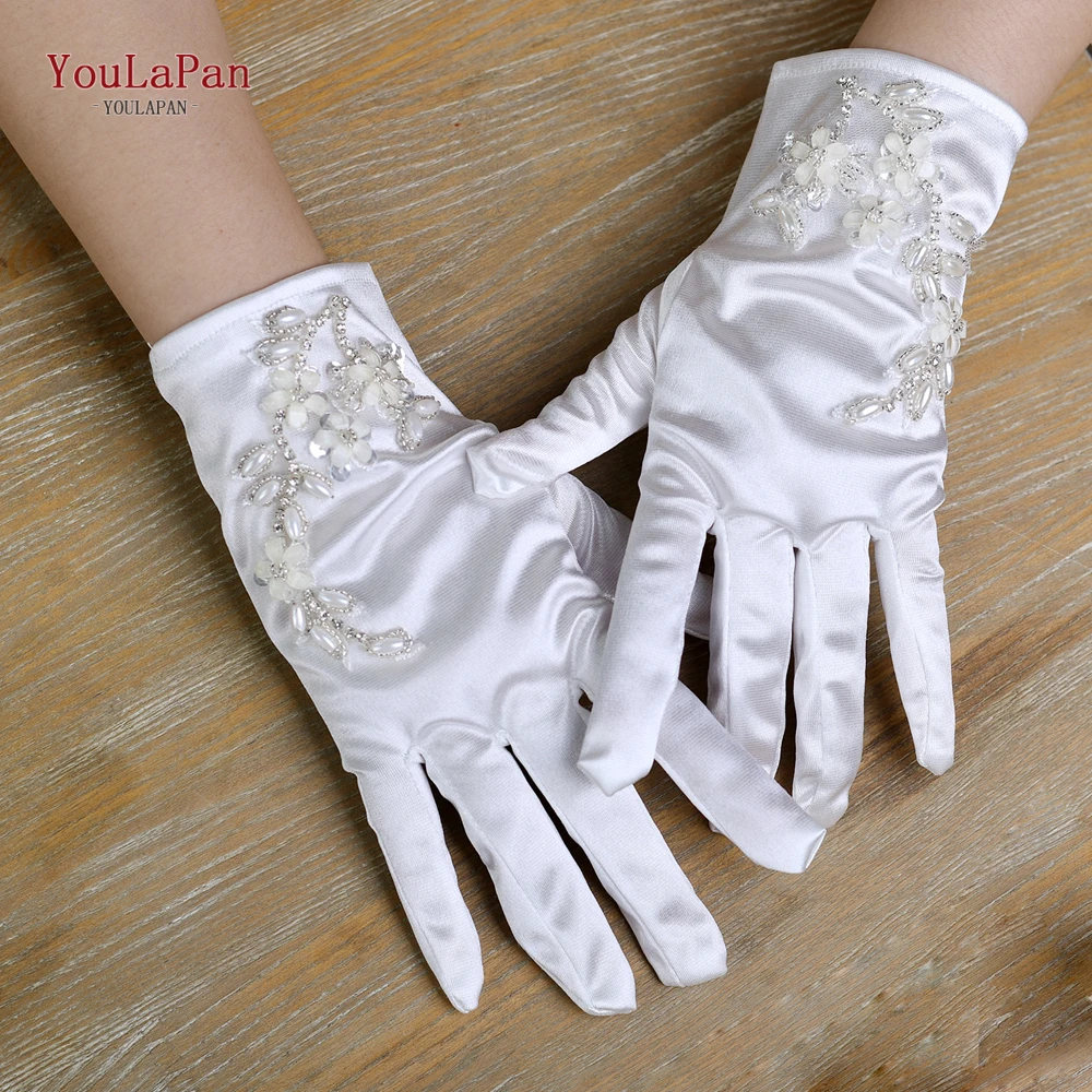 Youlapan ถุงมือแบบใช้นิ้วสำหรับเจ้าสาว, ถุงมือแบบ DIY สำหรับงานแต่งงานเจ้าสาวแบบสั้น M37สำหรับเจ้าสาวงานเย็บปักประดับด้วยลูกไม้สำหรับเจ้าสาว