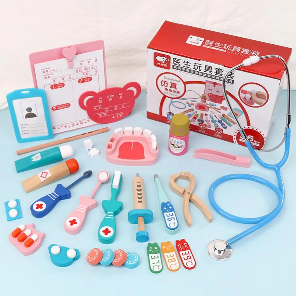 20Pcs/Set Chidlren Pretend Doctor Dentist Wooden Teaching Brushing Game Medical Playset Education Toy