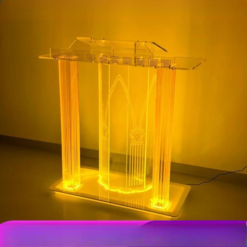 Transparent LED light Acrylic podium Conference with wheels Presiding table Simple church Wedding master speaking table
