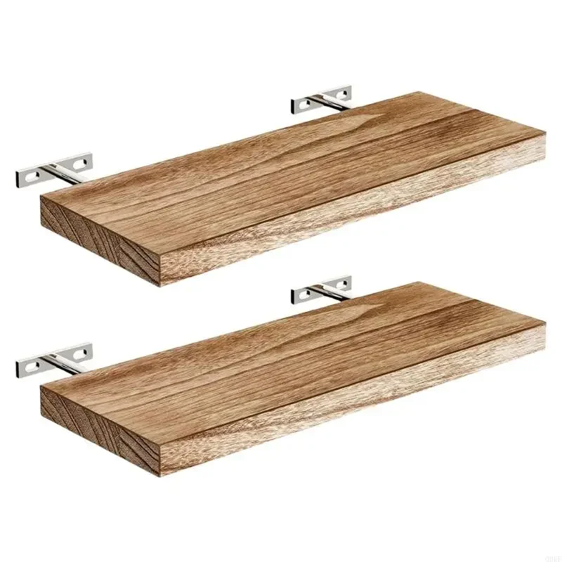 

2pc Natural Wall Shelves Floating Shelf 10kg Capacity Easy Assembly Light Brown Finish for Kitchen Office Decors