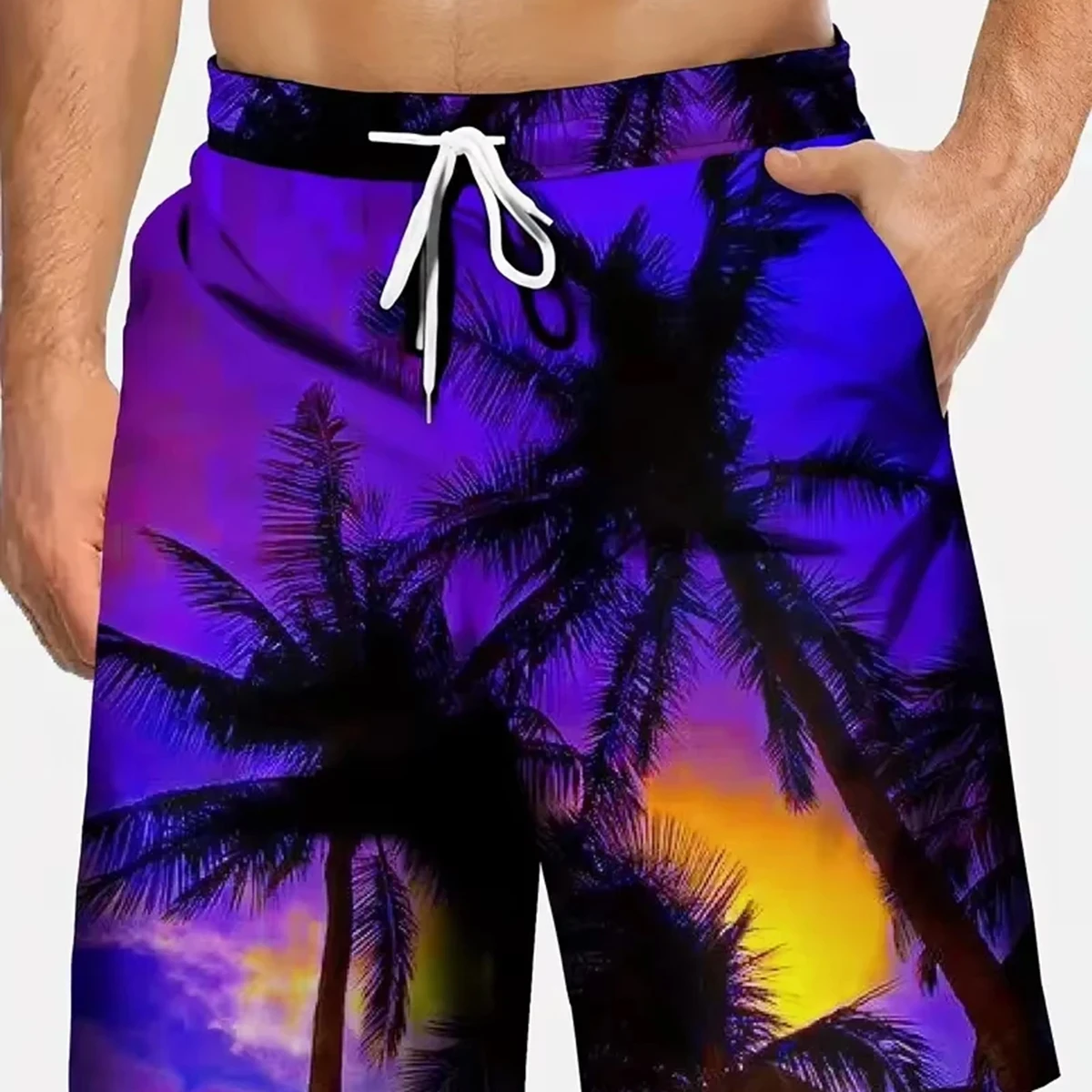 

Красочные пляжные брюки с 3D принтом пальмы, мужские плавки, летние гавайские уличные шорты, повседневные спортивные шорты для доски