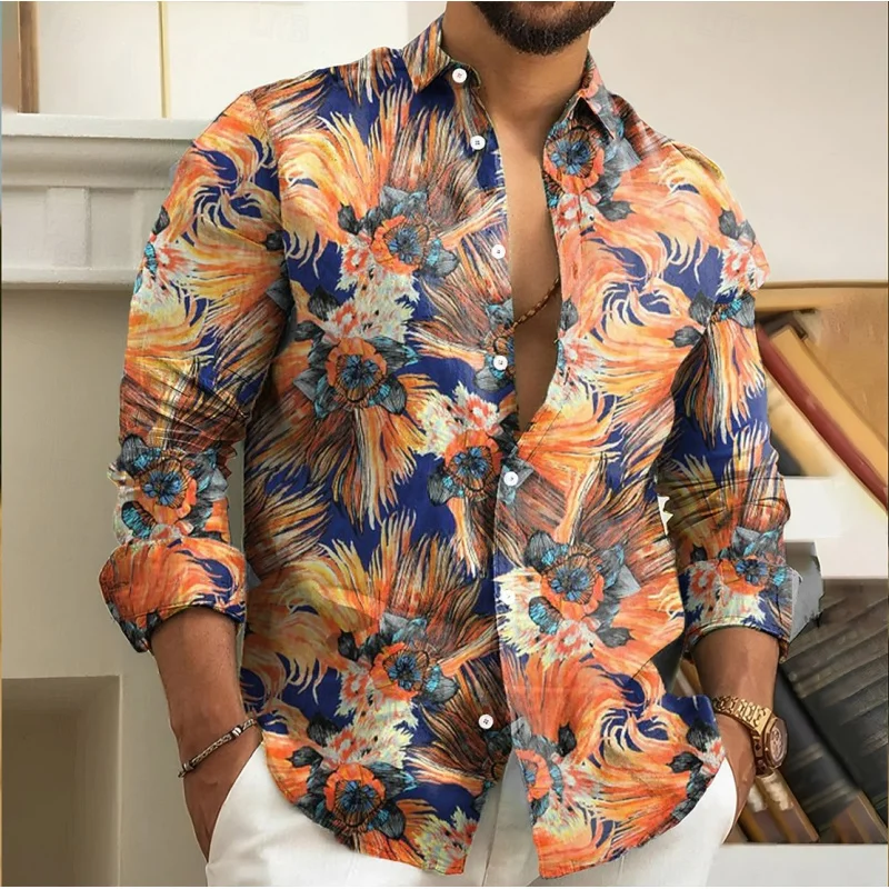 

Men's Floral Print Shirt Button-Down Shirt Long Sleeve Fashion Casual Everyday Spring and Autumn Lapel 3D Printed Lapel Shirt