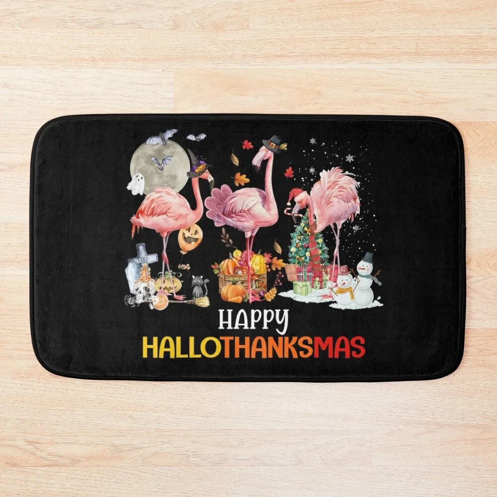 

Happy hallothanksmas flamingo witch funny T-shirt Bath Mat Floors For Bathroom For Bathroom And Toilet Mat