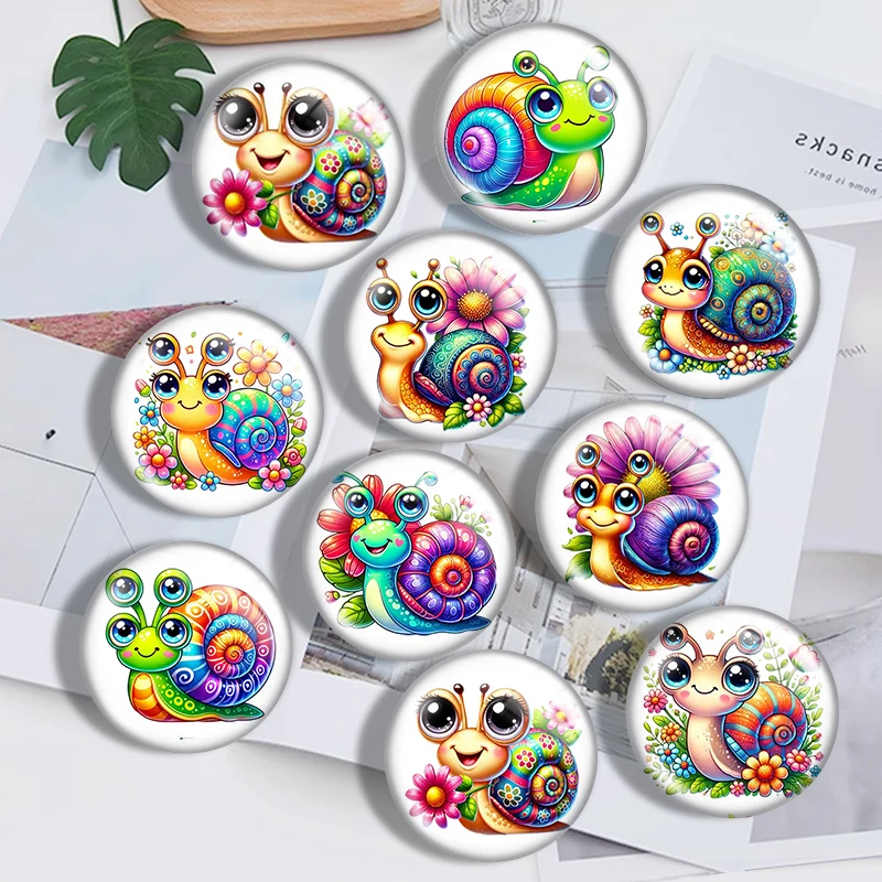 Cute Colorful Snail 12mm14mm/16mm/18mm/20mm/25mm/30mm Round photo glass cabochon demo flat back Making findings Jewelry