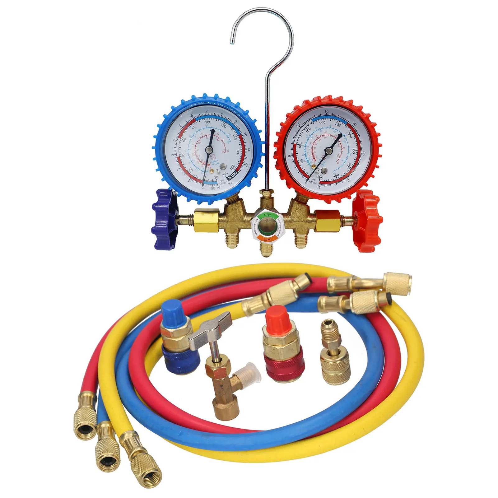 3 Way AC Manifold Gauge Set with Hoses Couplers & Adapter Refrigerant AC Gauges Automotive AC Gauge Set for R12 R22 R404A R134A