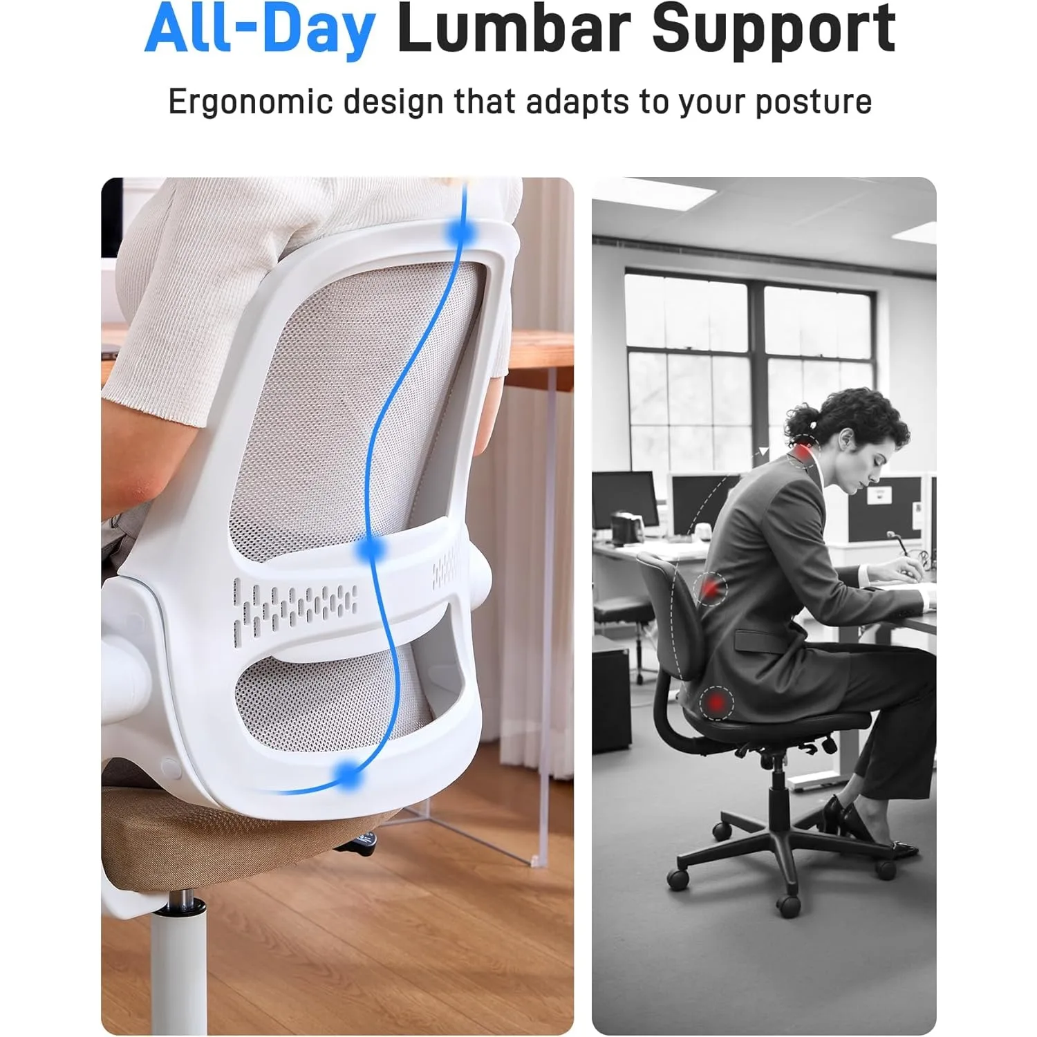 كرسي مكتب شبكي مريح، أذرع قابلة للطي، مسند ظهر شبكي مسامي ووسادة مقعد سميكة، دوارة وتدحرج #6