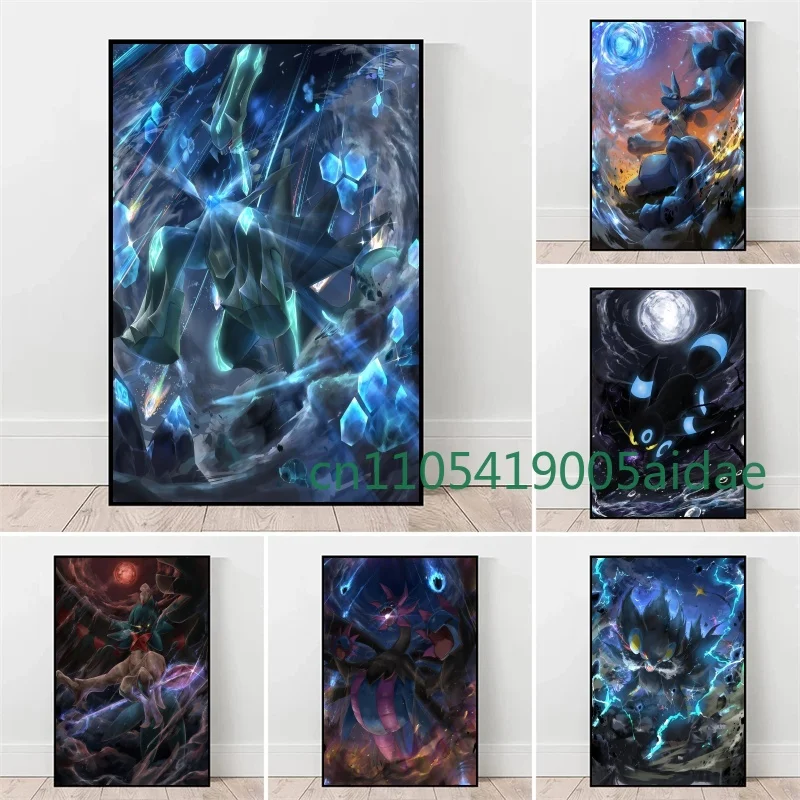 

Pokemon Cartoon Poster Eevee Mewtwo Rayquaza Lucario Anime Action Figures Canvas Painting Wall Decoration Poster Kids Decorate