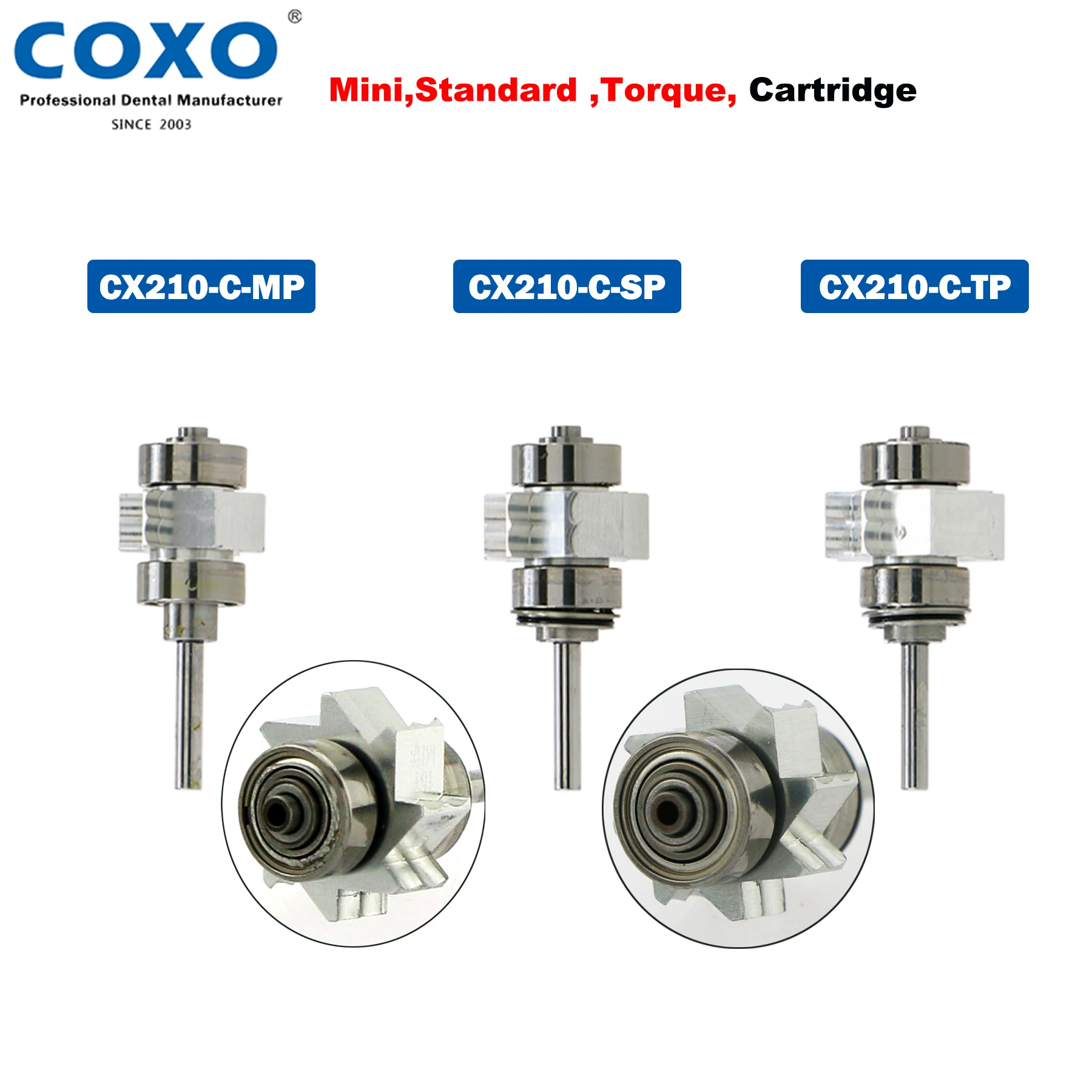 COXO Dental Cartridge Air Rotor Turbine For Original COXO CX207 LED Fiber Optic High Speed Handpiece