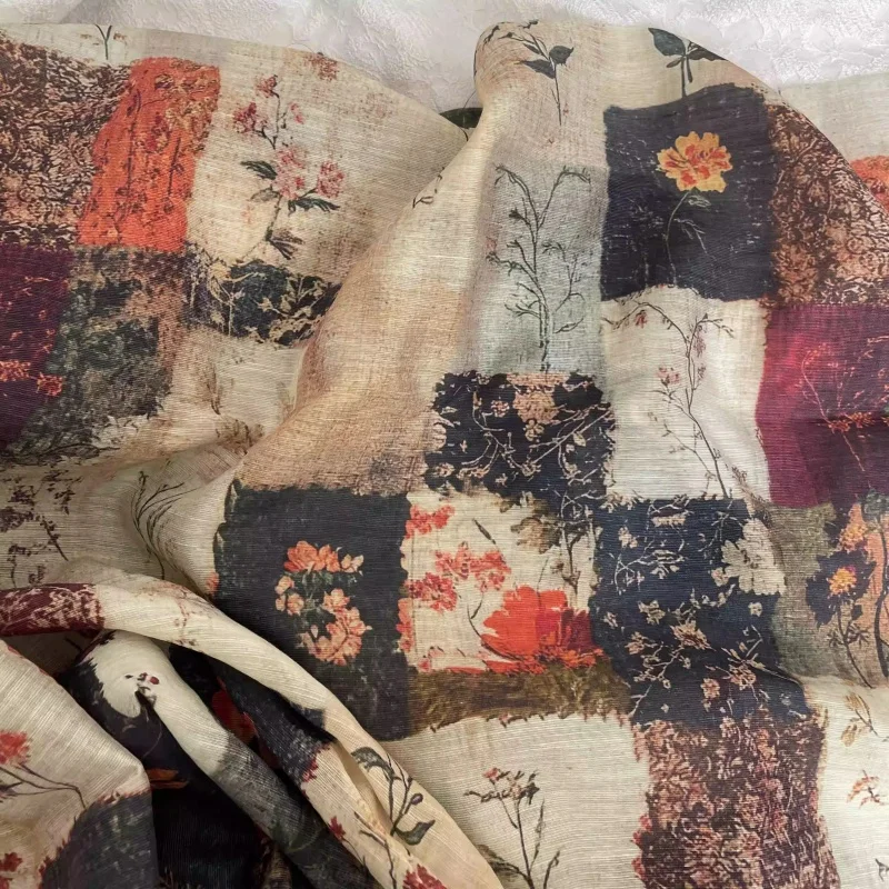 Vintage Tencel Polyester Fabric Floral Print Patchwork For Shirt Dress Clothing Fabric Handmade DIY Fabrics