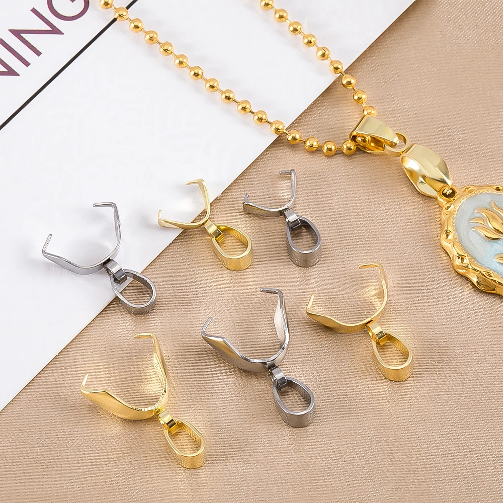 20Pcs Steel Pendant Bail Clasp Pinch Clip DIY Jewelry Making Findings Necklace Charms Connector 15mm 17mm 19mm Gold Silver