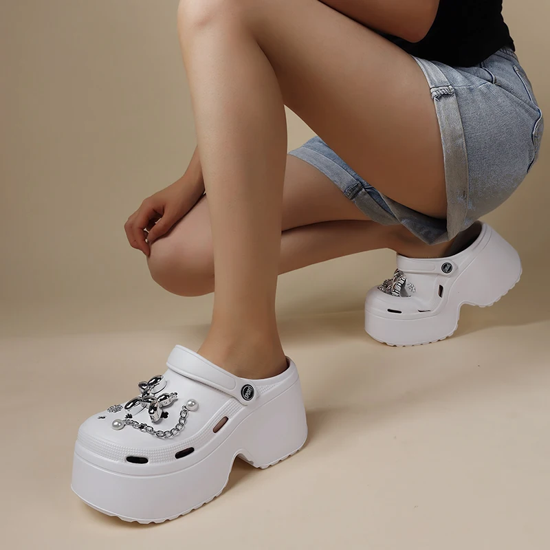 Women\'s Diy Clogs Clogs Sandals Summer 2024 Slip On Wedge Platform Sandals Woman Fashion Chain Thick Sole Garden Shoes Ladies