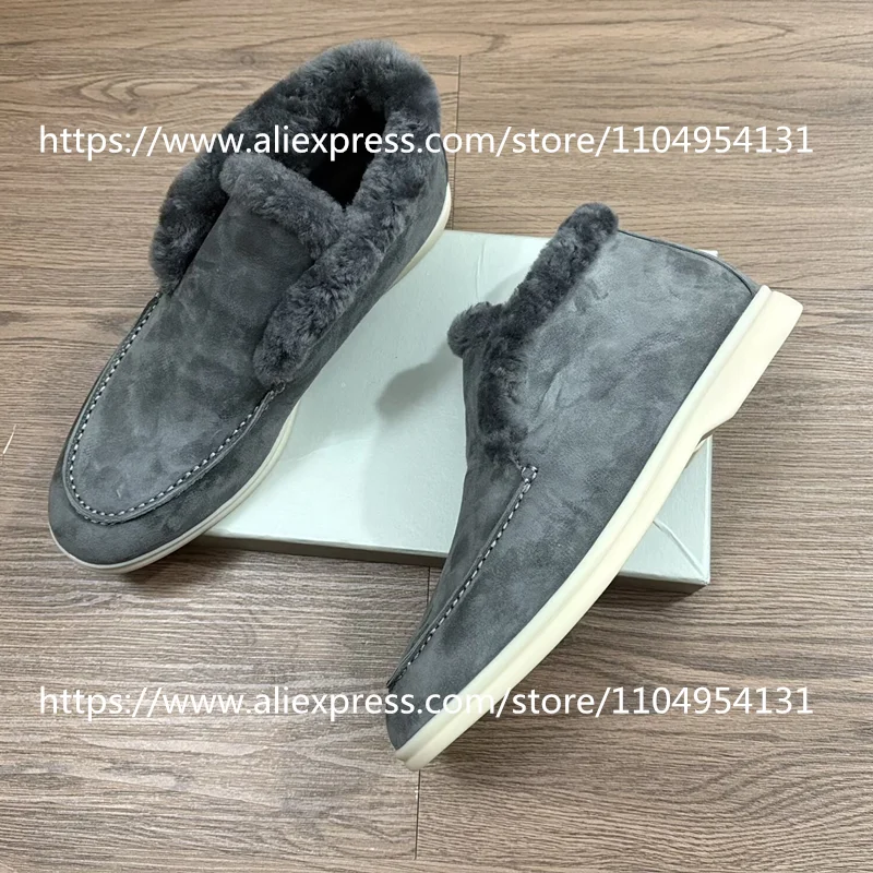 

grey unisex cold-proof Winter high top casual women's shoes wool snow boots sheepskin men's boots Women's ankle boots