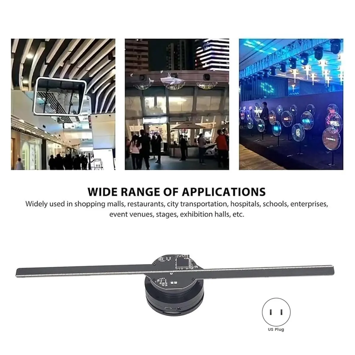 3D LED Fan Projector Wall-Mounted Advertising Machine 224 LED Beads HD Eye Visuals Advertising Display US PLUG