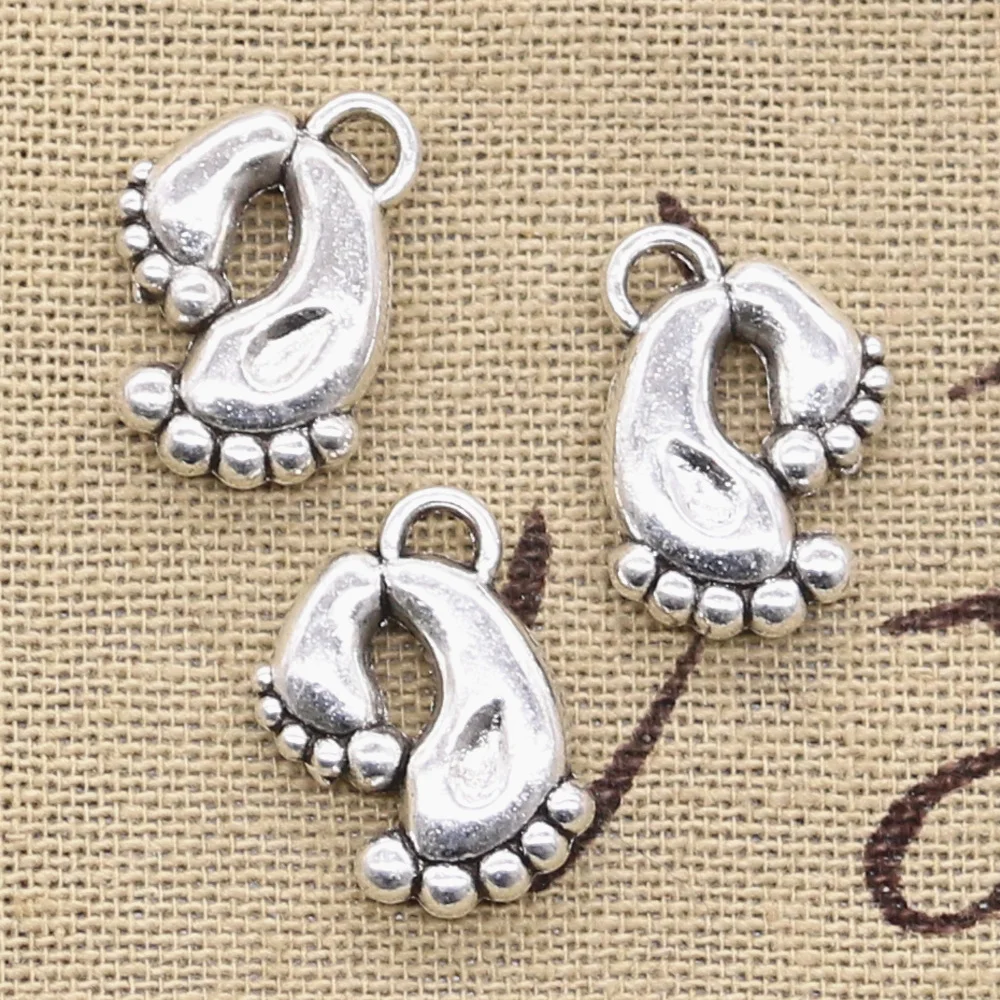15pcs Charms Mother Baby Foot Feet 19x16mm Antique Silver Color Pendants Tibetan Findings DIY Handmade Making Craft