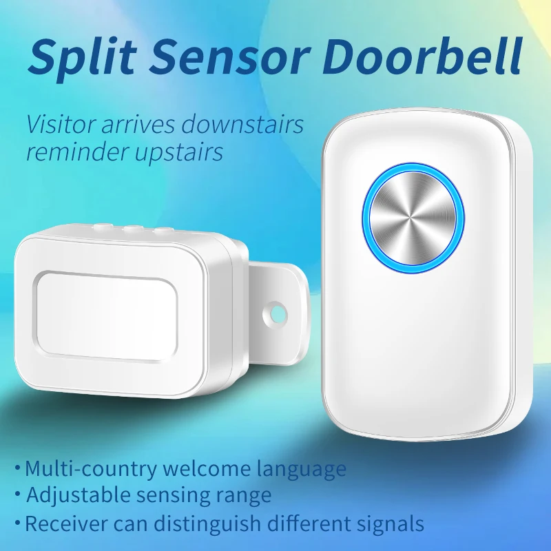 CACAZI Intelligent IR Sensor Motion Sensor Doorbell Door Chime for Business When Entering Waterproof 45 Ringtones UK/AU/US/EU