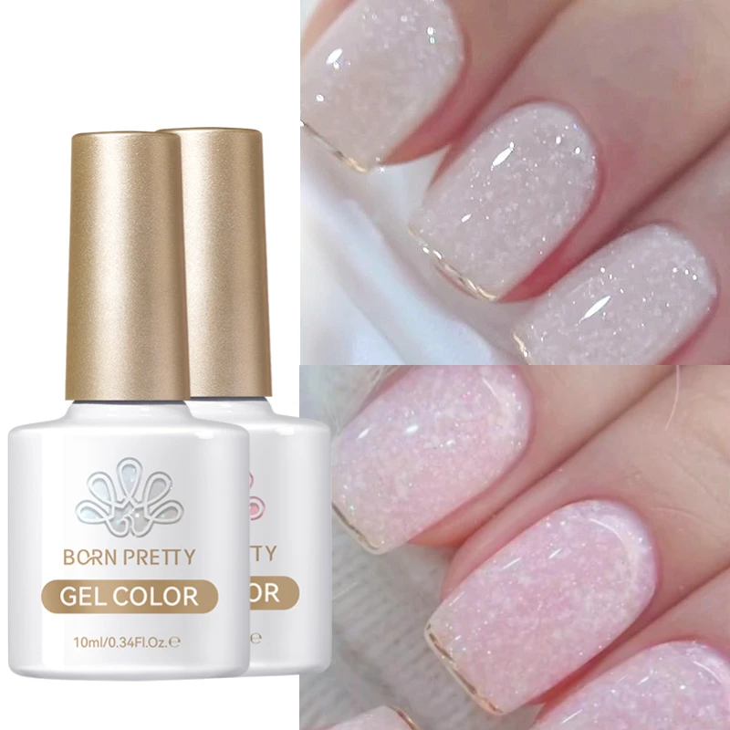 

BORN PRETTY 10 мл Желейный снежный блестящий гель-лак для ногтей Молочно-белый розовый блеск Прозрачный цвет с блестками Soak Off Nail Art Manicur