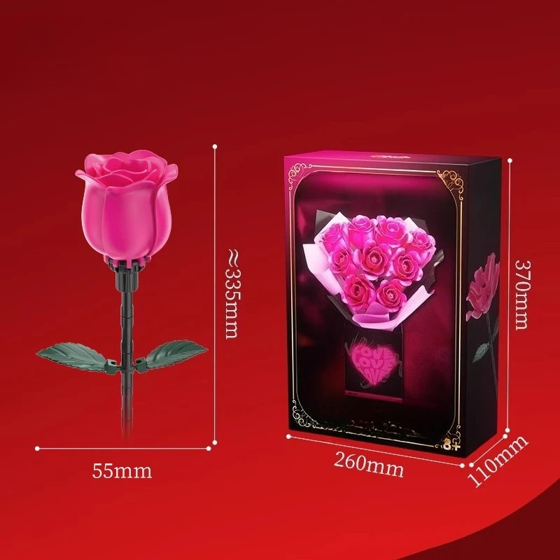 ตัวต่อ SEMBO รูปดอกกุหลาบแดงจำลอง ชุดประกอบดอกไม้ประดับตกแต่งโต๊ะทำงาน ของขวัญวันเกิด