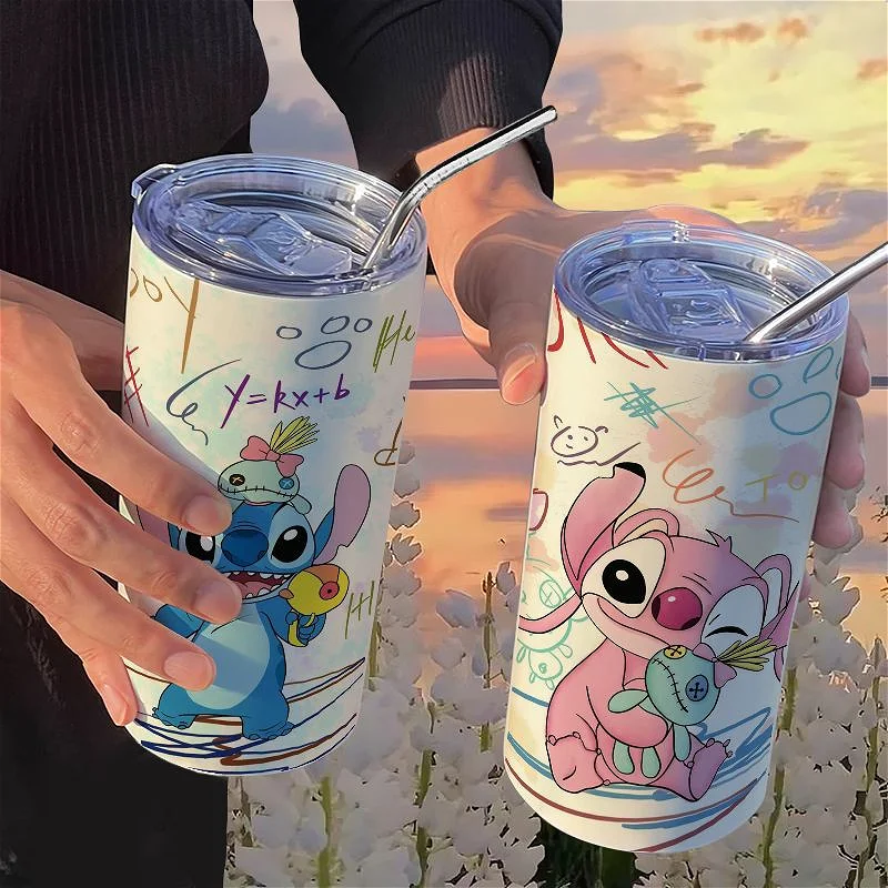 

Disney Lilo & Stitch Anime Figures Thermos Cup Straw Coffee Cup Good-looking Personalized Creative Portable Water Cup Kids Gifts