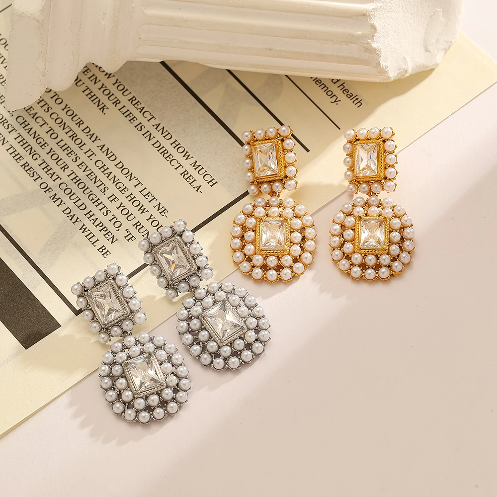 

MsKyra Stainless Steel Earring Plated 18k Gold Color Pearl Zircon Trendy Waterproof Daily Earring for Women Premium Gift