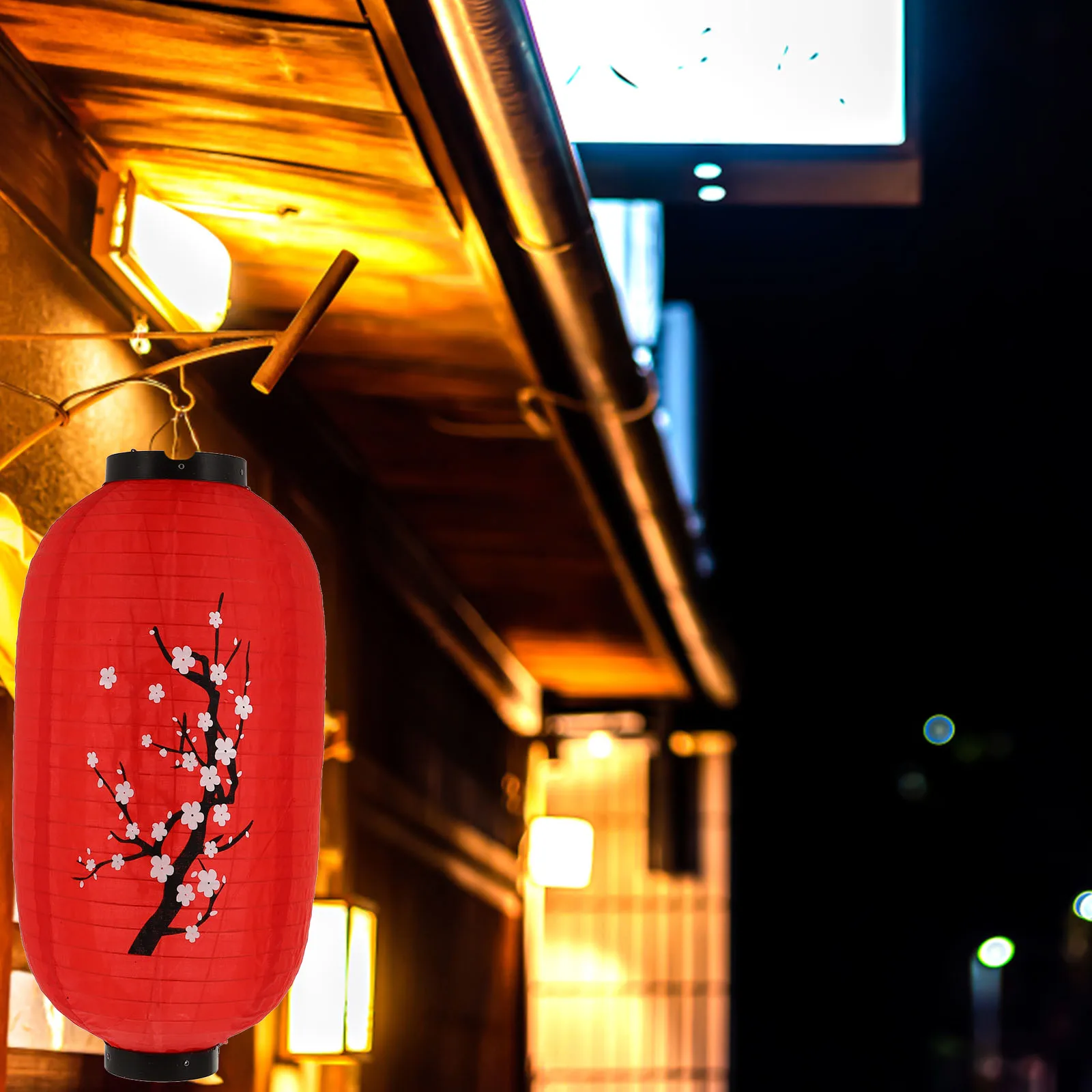 

Japanese Style Plum Blossom Lantern Red Silk 25x48cm Waterproof Outdoor Decorative Shop Pendants Traditional Festive