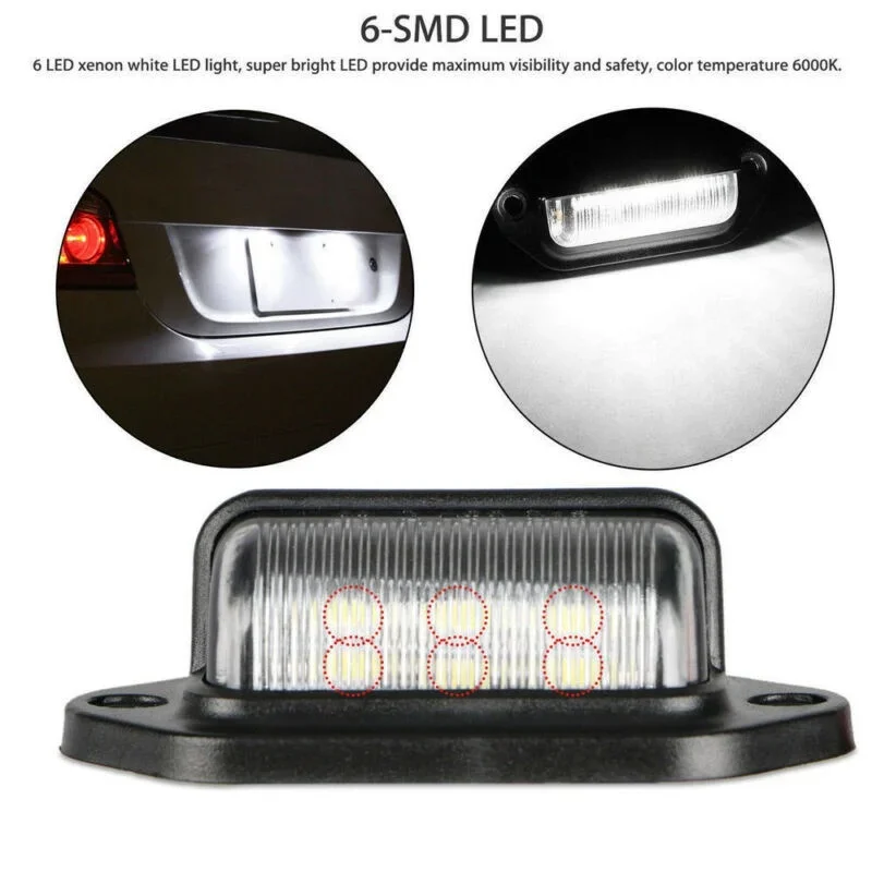 20/10/4 PCS 12V-24V 6 LED Number License Plate Light Lamp Taillight Universal For Cars Truck Trailers Motorcycle Boat