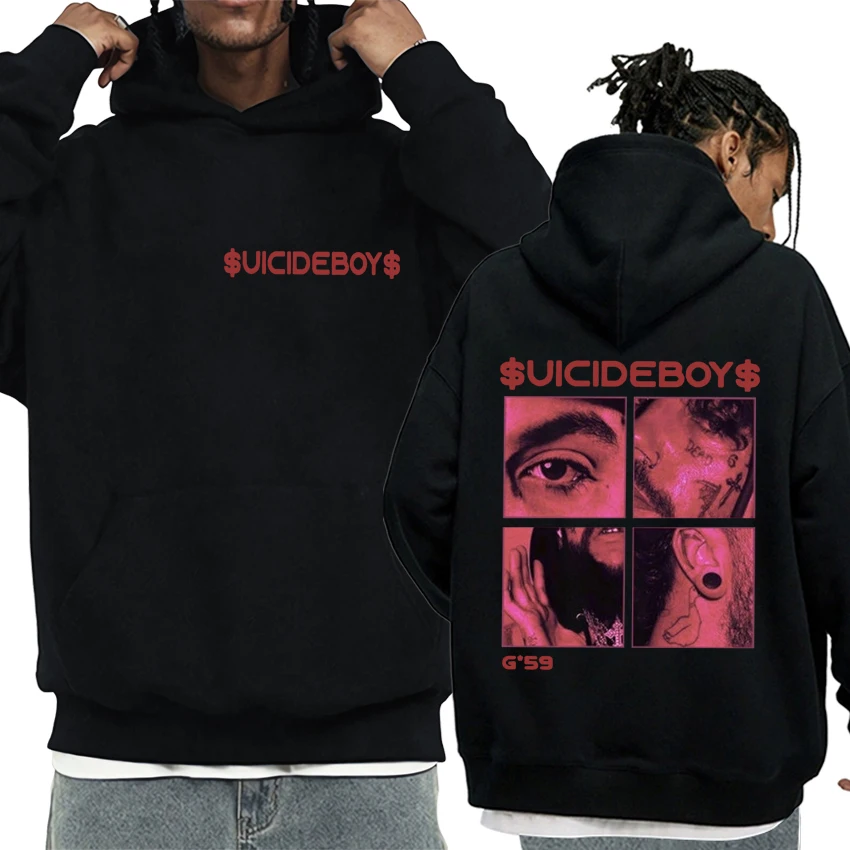 Suicideboys G59 pullover lengan panjang uniseks, Sweatshirt ukuran besar pria wanita, Hoodie hitam motif tur hari abu-abu 2024 Vintage