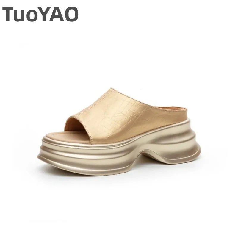 

7cm New Microfiber Synthetic Leather 2024 Women Sandal Slippers Pumps Platform Wedge Flats Summer Peep Toe Fashion Shoes