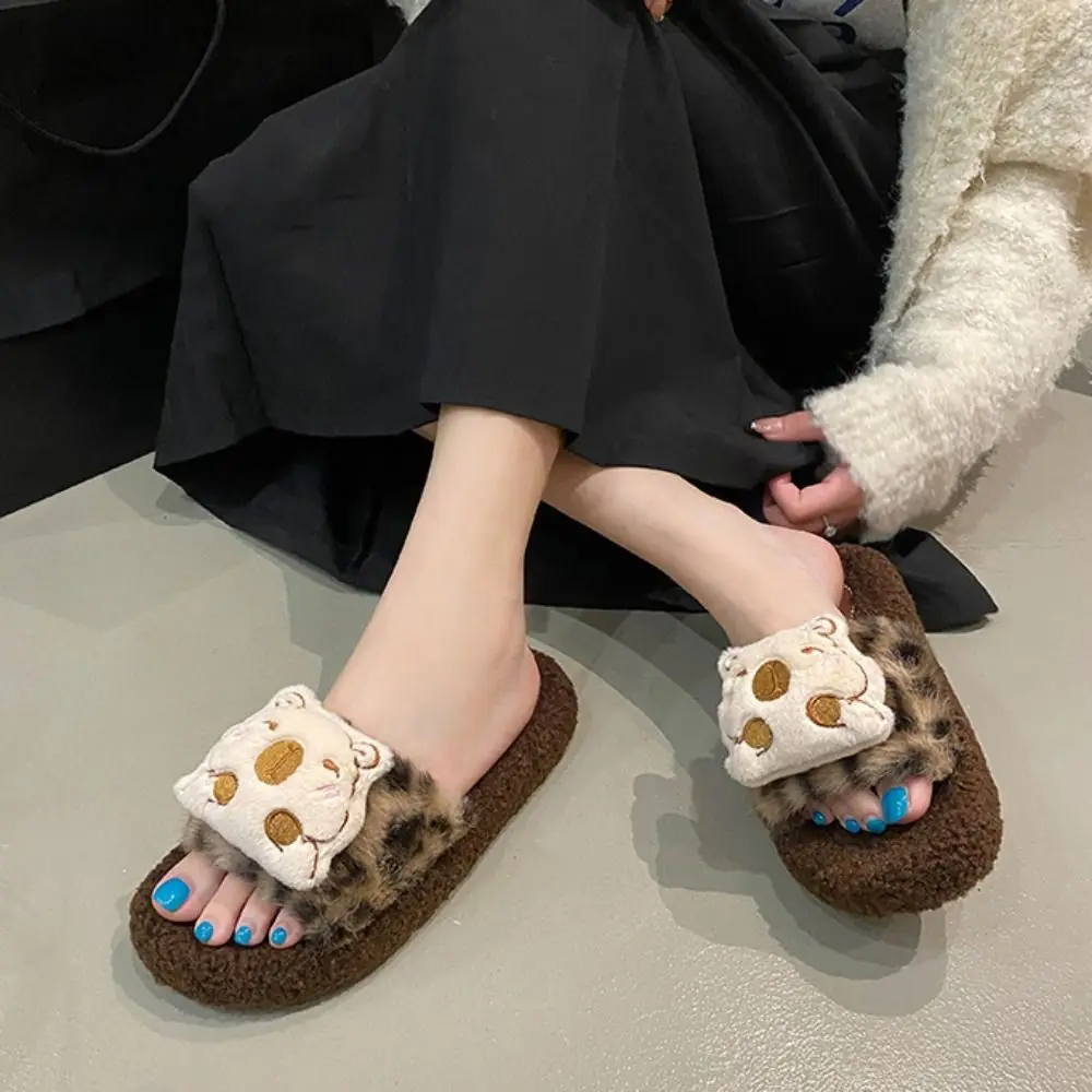 

Fluffy Capybara Plush Slippers Home Wear Thicken Warm Winter Cotton Shoes Cute Anti-slip Capybara Dolls Slippers Indoor