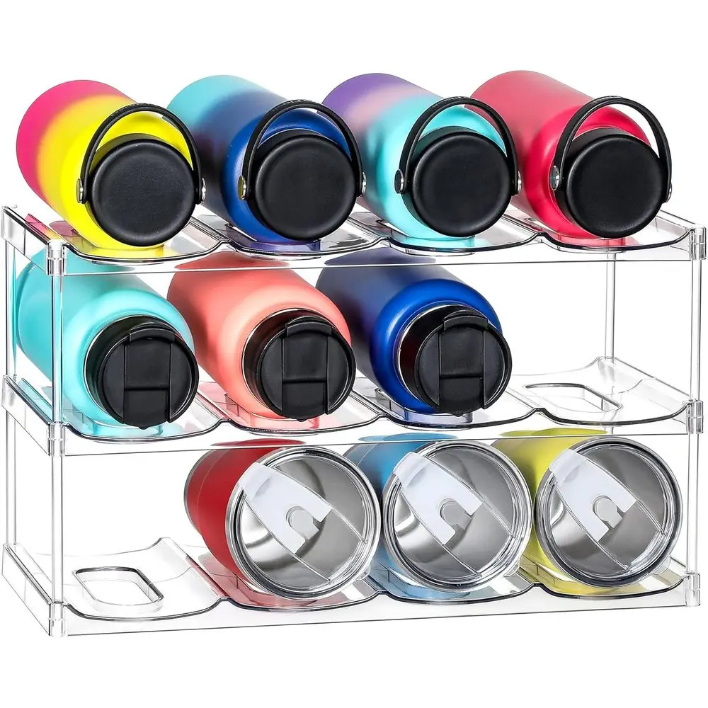 

3-Tier Stackable Water Bottle Organizer - Holds 40oz Tumblers, Clear Wine Rack, 12-Cup Holder for Home Countertop Storage