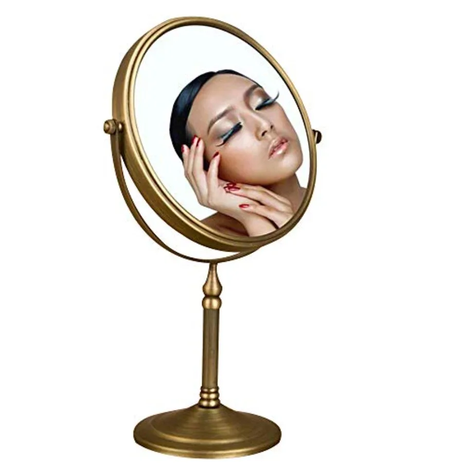 

Antique Brass Makeup Mirror, 3X Magnifying Vanity Mirror Tabletop Double Side 7.8 Inch Bathroom Hardware Accessories