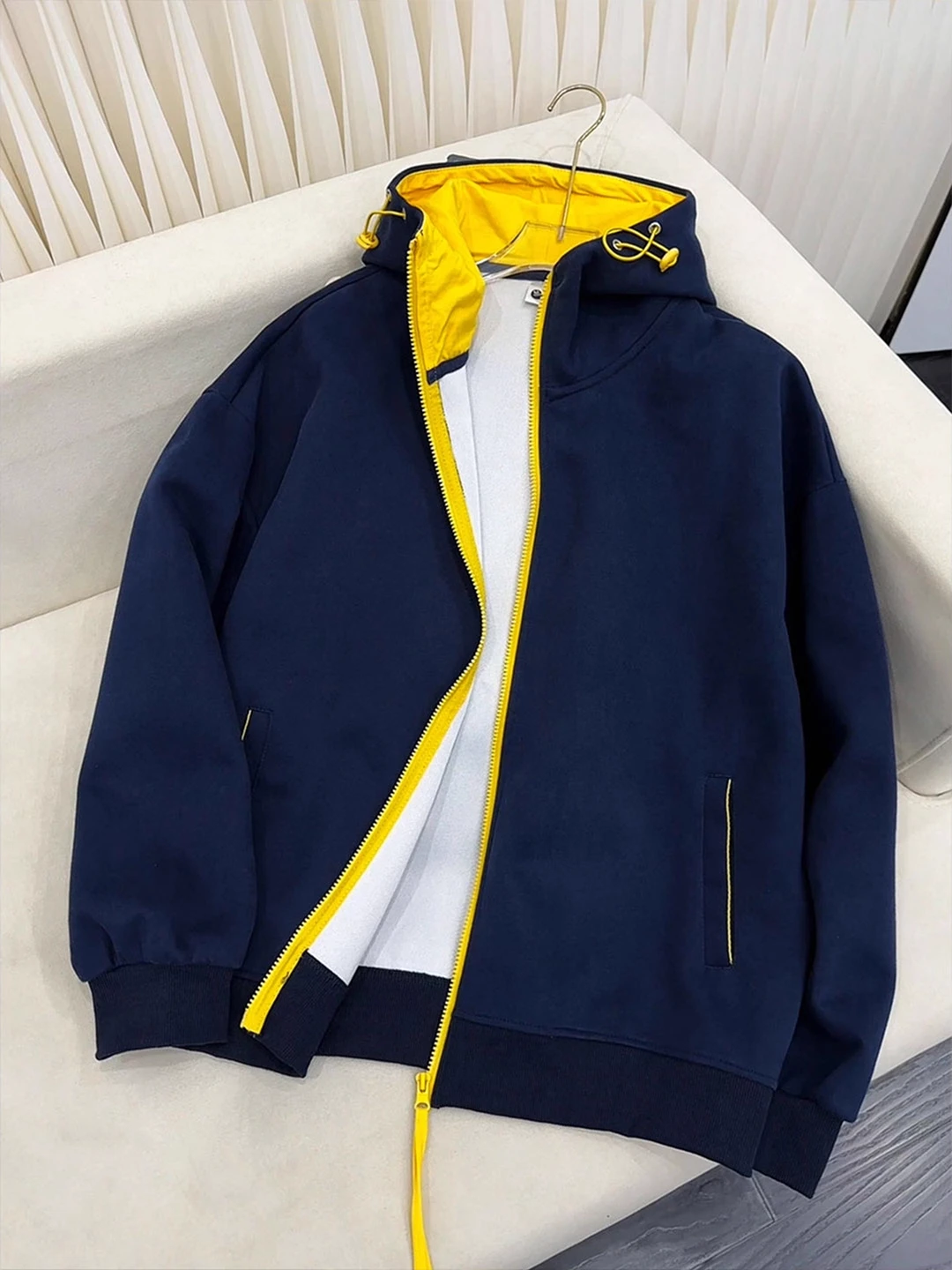 

American Sle Heavyweight Hardwearing Men's Hoodie Cardigan Blue Color Blo Design Autumn Winter Faion Outerwear for Couples