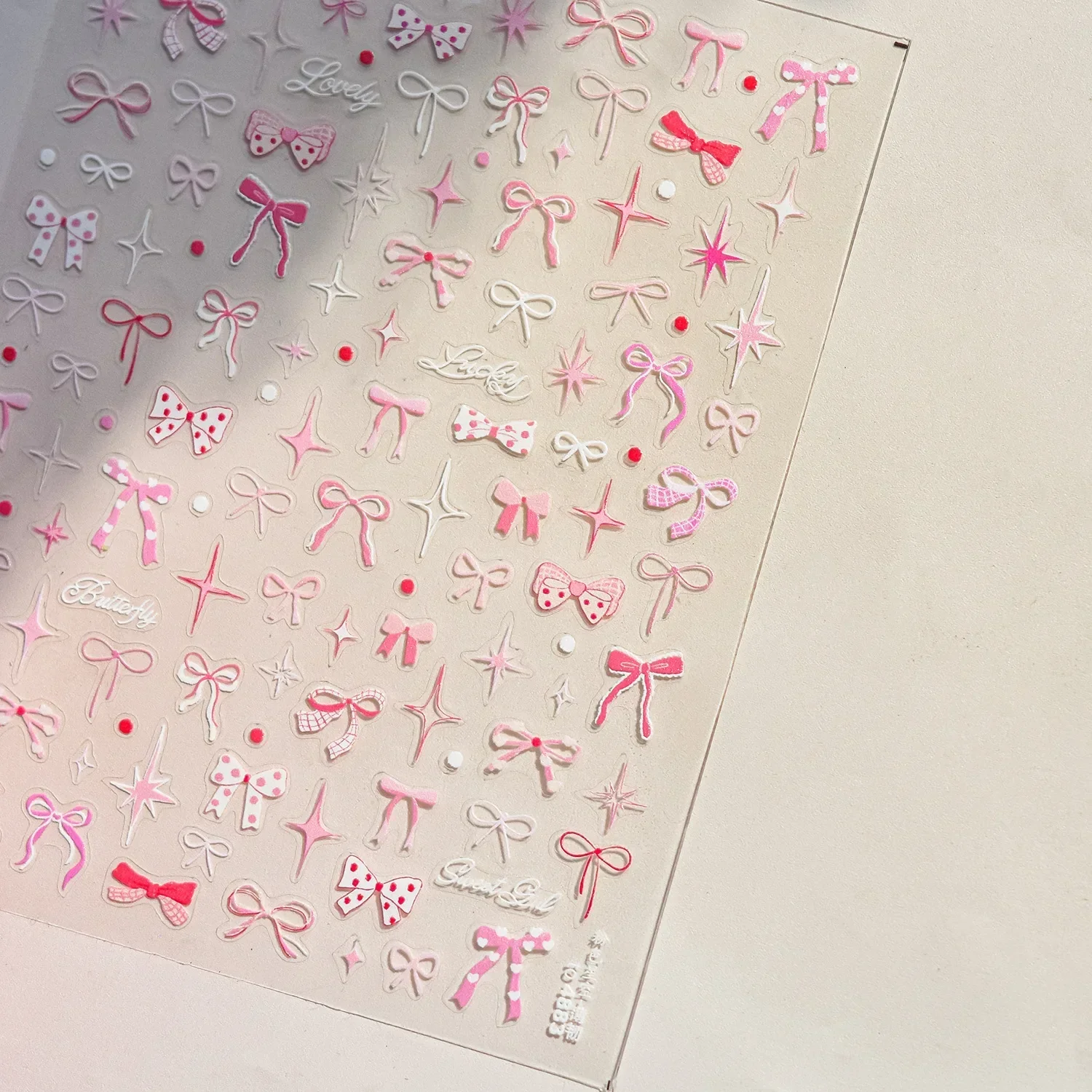 Shiny Bowknot Pink & White 5D Nail Art Sticker Set