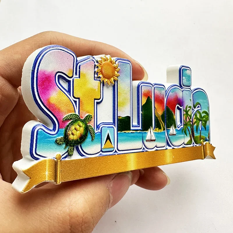 St. Lucia West Indies, Beach 3D Stereo Refrigerator Sticker Travel Souvenirs Home Decor Collection Arts and Crafts Gifts
