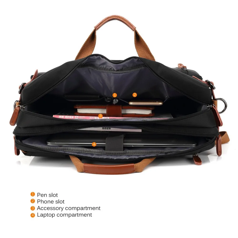3-in-1 Convertible Laptop Backpack 15.6 17.3 Inch Waterproof Oxford Business Briefcase Shoulder Messenger Notebook Carry Bag