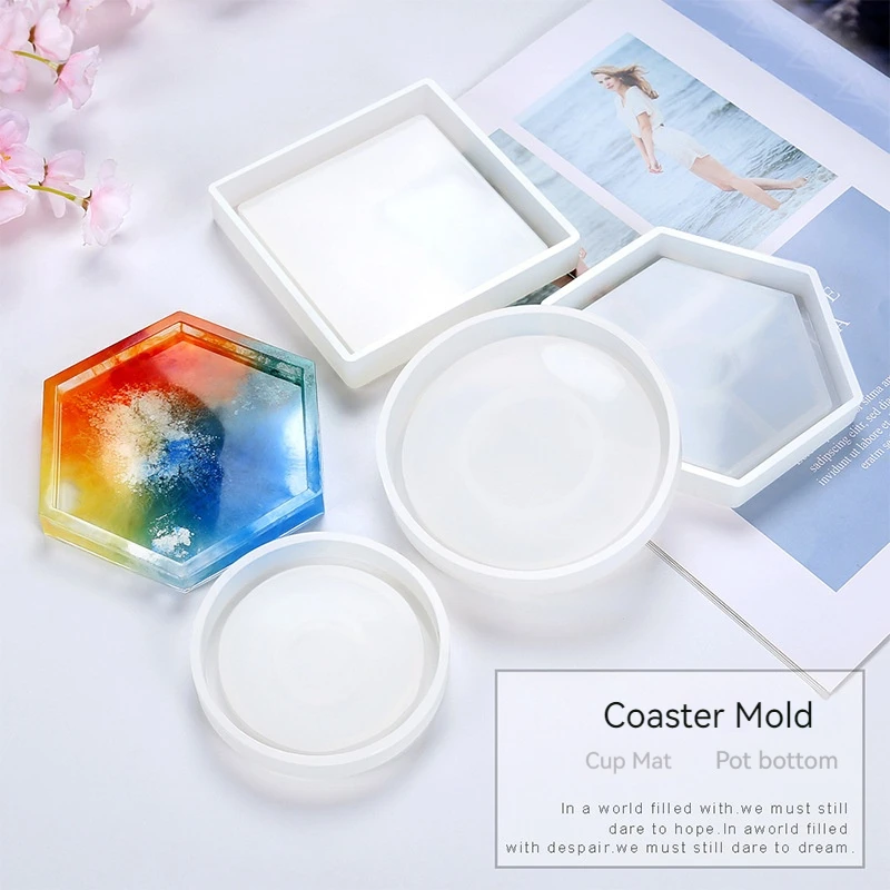 Tray Silicone Mold DIY Crystal Square Round Hexagon Coaster Silicone Mold Plate Storage Holder Epoxy Resin Mold Home Decoration