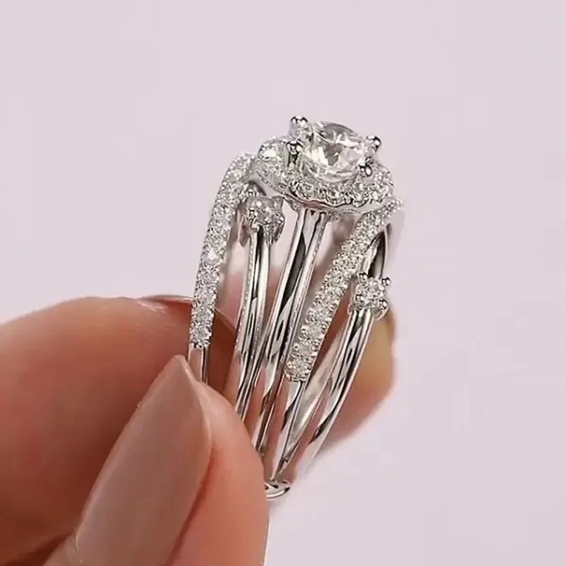 Trendy Ladies S925 Sterling Silver Multi Circle Wrap Zircon Ring Hot Sale Fashion Jewelry Accessories For Women