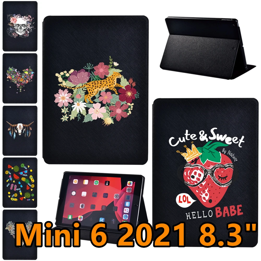 Tablet Case for IPad Mini 6 8.3inch 2021 A2567/A2568/A2569 Cute Pattern Anti-fall Protective Cover Ultra Thin Pu Leather Cases