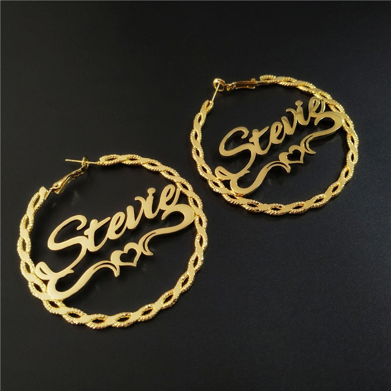 Custom Name Earrings Gold Stainless Steel Hoop Earrings Personalized Customization Birthday Gift for Girls