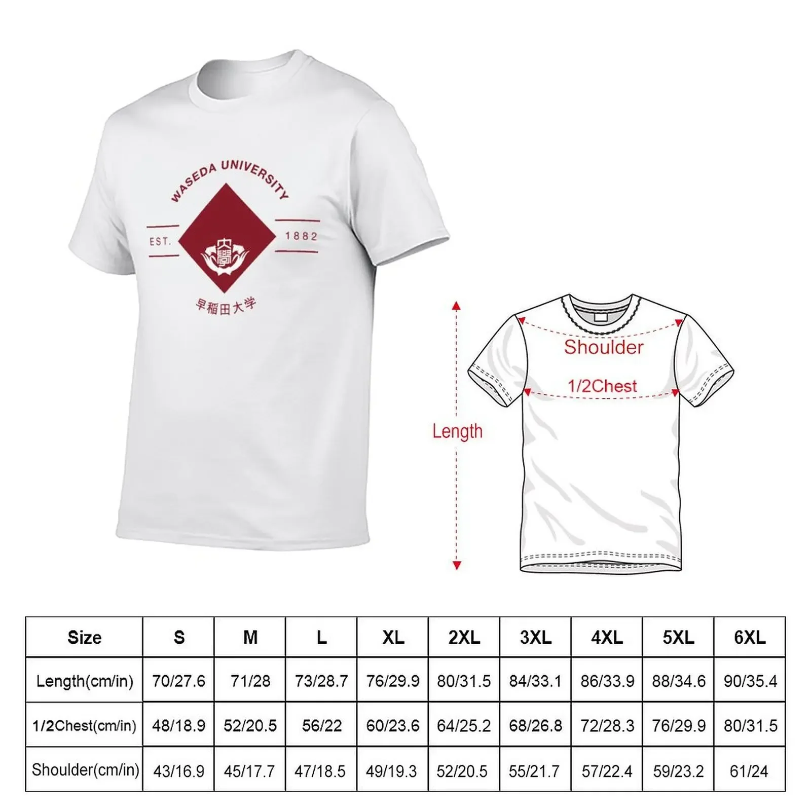 Waseda University T-Shirt Man T Shirts for Men Casual T Shirt Custom Print T Shirts for Man Pack Cotton T-Shirt (4XL 5XL 6XL No Shipping)