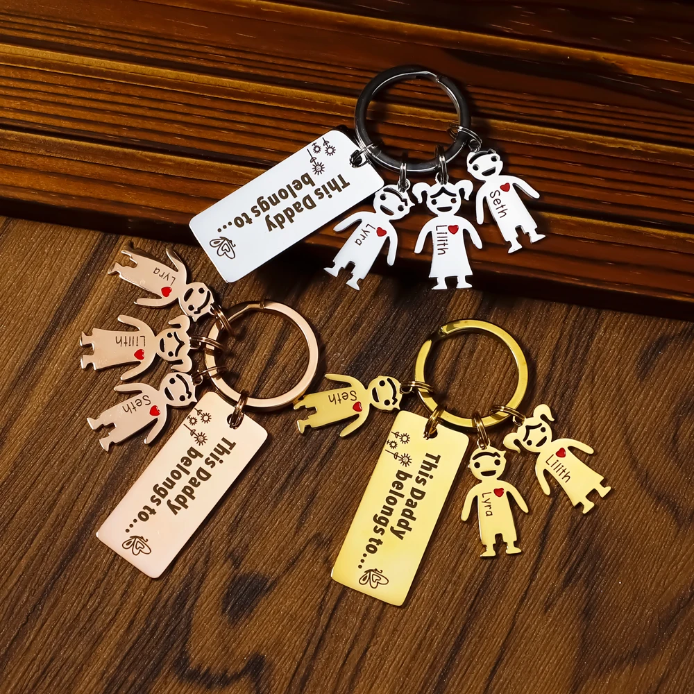 Benutzerdefinierte Familie Namen Keychain Dieses Papa Gehört zu Keychain Personalisierte Vatertag Geschenk – Detail 2
